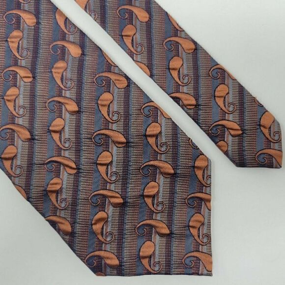EMILIO PONTI ITALY SILK TIE COPPER PAISLEY STRIPE - Picture 1 of 2